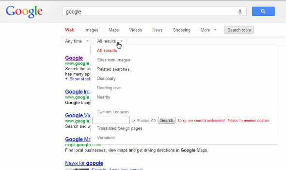 Google nova interface Google nova interface