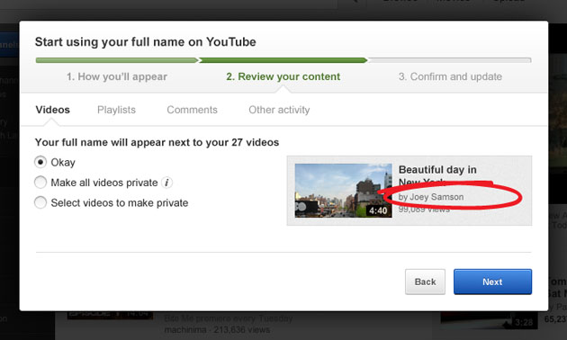 YouTube Content Username