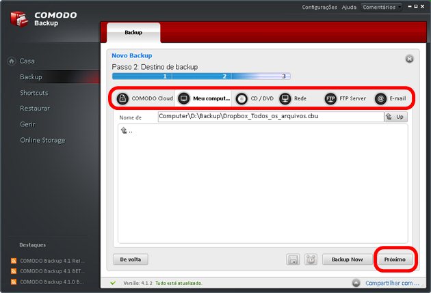 4 - Passo 2, localização do arquivo de backup - Comodo Backup 4 - Passo 2, localização do arquivo de backup - Comodo Backup