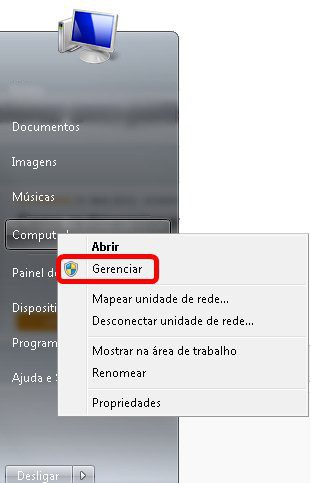 Gerenciar no Menu Iniciar do Windows 7 Gerenciar no Menu Iniciar do Windows 7