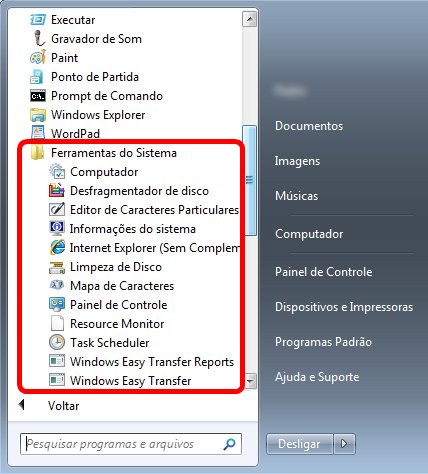 Ferramenas no Menu iniciar do Windows Ferramenas no Menu iniciar do Windows
