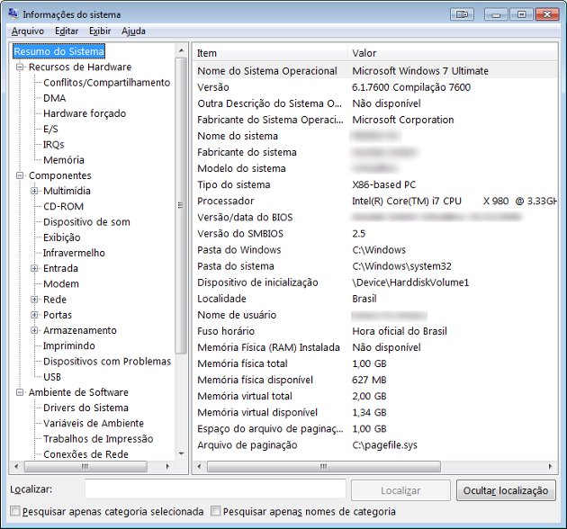 Informações do sistema do Windows 7 Informações do sistema do Windows 7