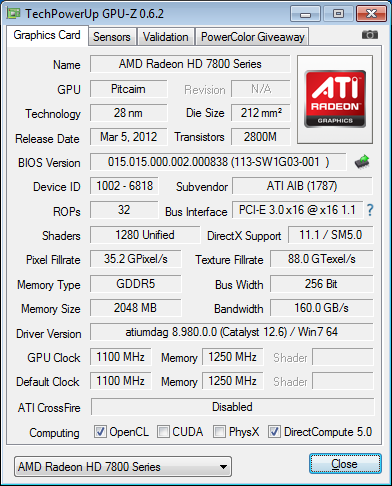 Dados do GPUz da HIS Radeon HD 7870 IceQ-X Dados do GPUz da HIS Radeon HD 7870 IceQ-X