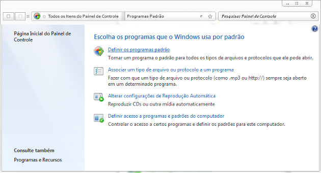 Menu de programas padrão Menu de programas padrão