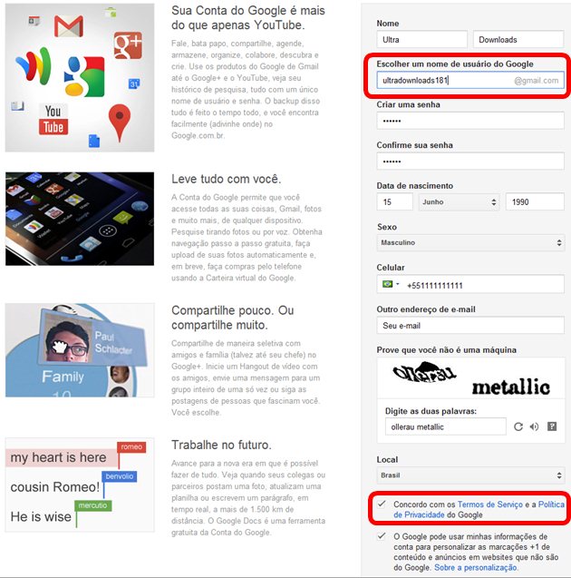 Formulário de cadastro do Google Formulário de cadastro do Google