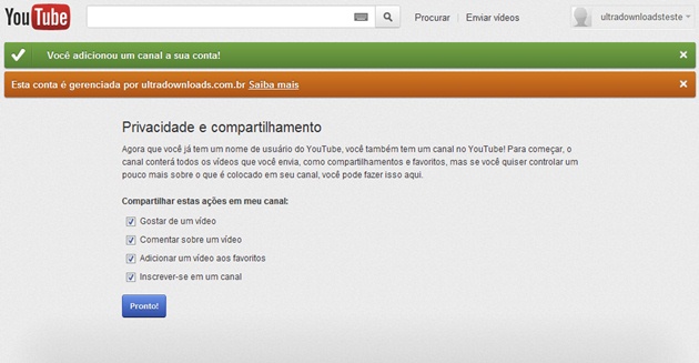 Opções do canal Opções do canal