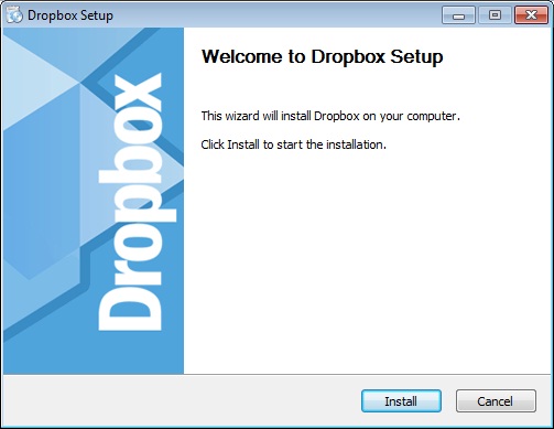 Tela inicial de instalação do Dropbox Tela inicial de instalação do Dropbox