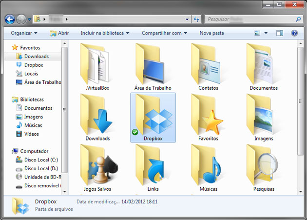 Pasta Dropbox no diretório pessoal Pasta Dropbox no diretório pessoal