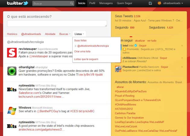 Listas do Twitter Listas do Twitter