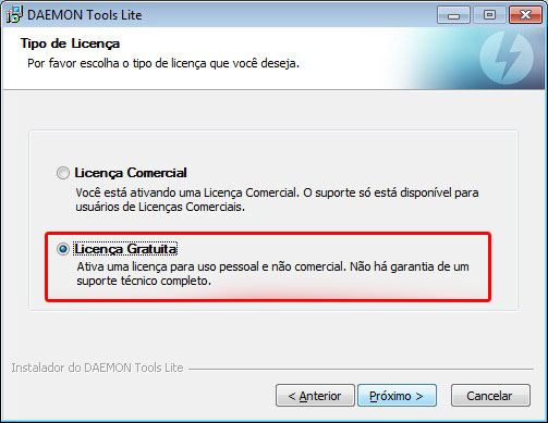 Escolha de licenças do Daemon Tools Lite Escolha de licenças do Daemon Tools Lite