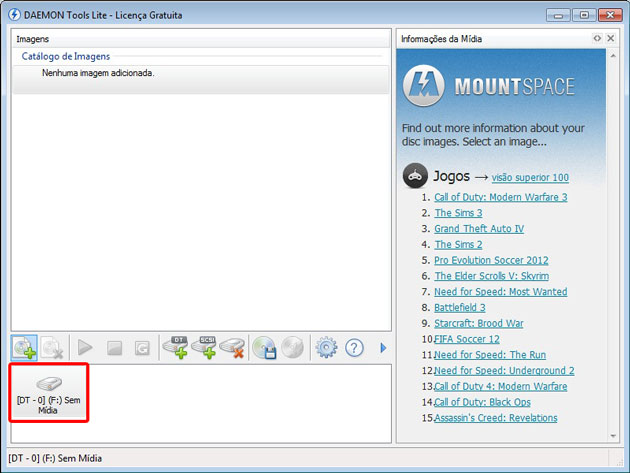 Tela inicial do Daemon Tools Lite Tela inicial do Daemon Tools Lite
