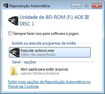 Reprodução automática do CD do Age of Empires III Reprodução automática do CD do Age of Empires III