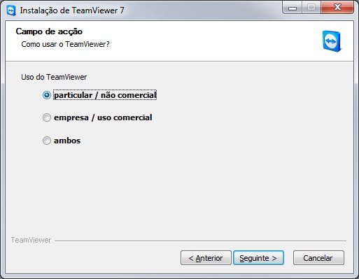 Escolha de uso do Teamviewer Escolha de uso do Teamviewer