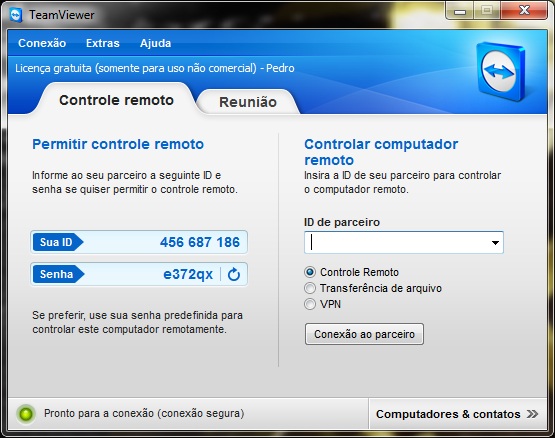 Tela inicial do Teamviewer Tela inicial do Teamviewer