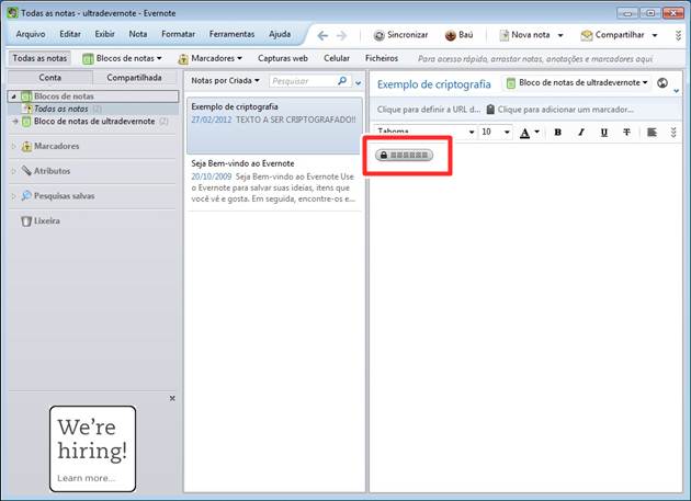 Texto criptografado no Evernote Texto criptografado no Evernote