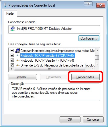 Alteração de propriedades IPv6 Alteração de propriedades IPv6