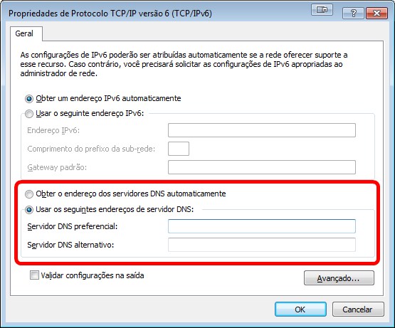 Alteração de DNS no IPv6 Alteração de DNS no IPv6