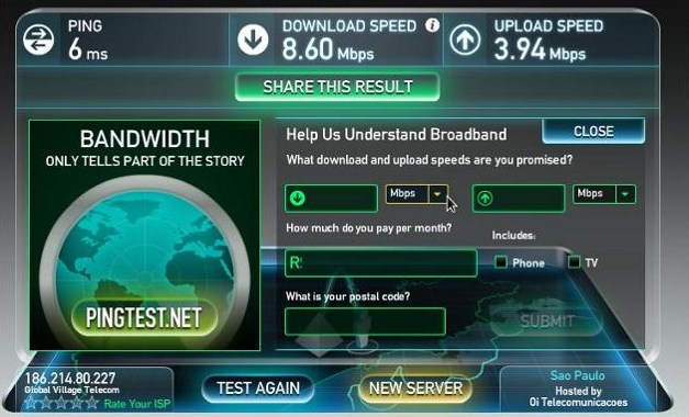 Relatório de resultados do SpeedTest Relatório de resultados do SpeedTest